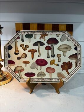 JOHN DERIAN OCTAGONAL MUSHROOM MELAMINE SERVING TRAY 15x10